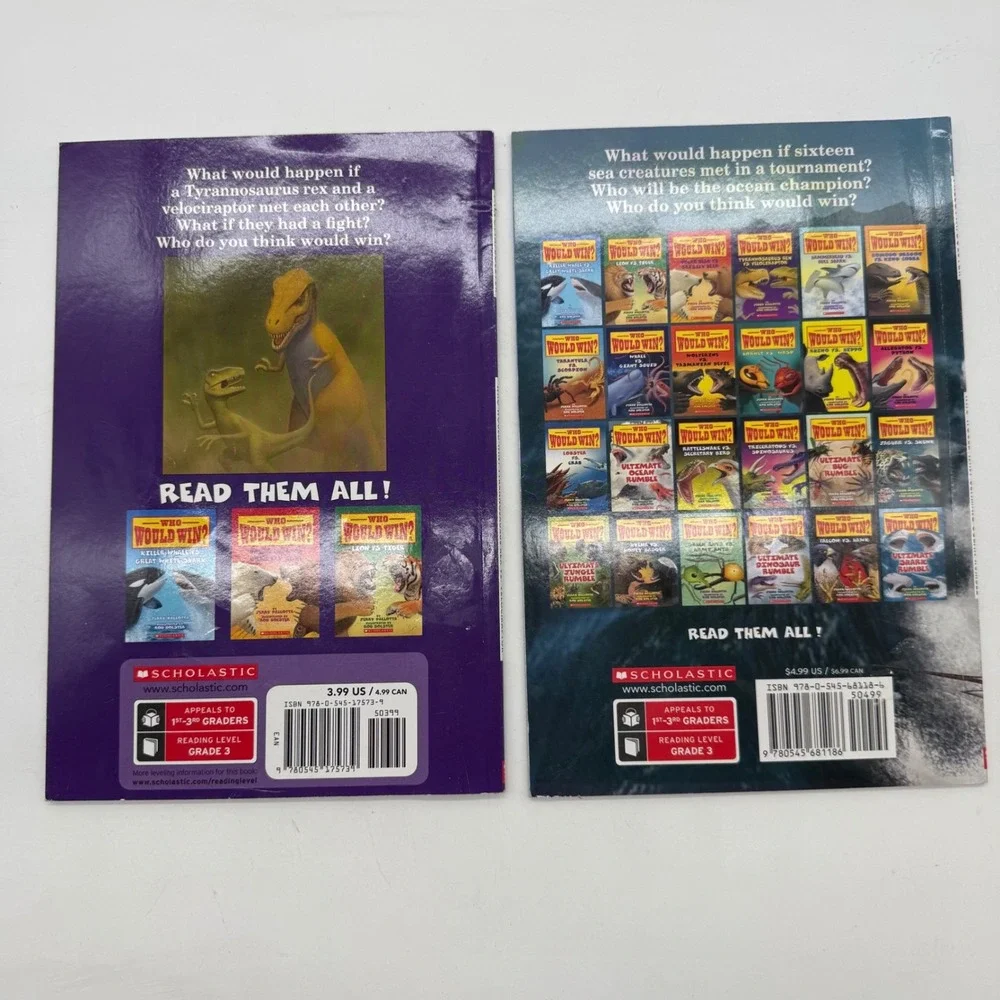 Scholastic Who Would Win‎ Dinosaur Ocean Kids Books Lot of 2 PBS 8-11 yrs